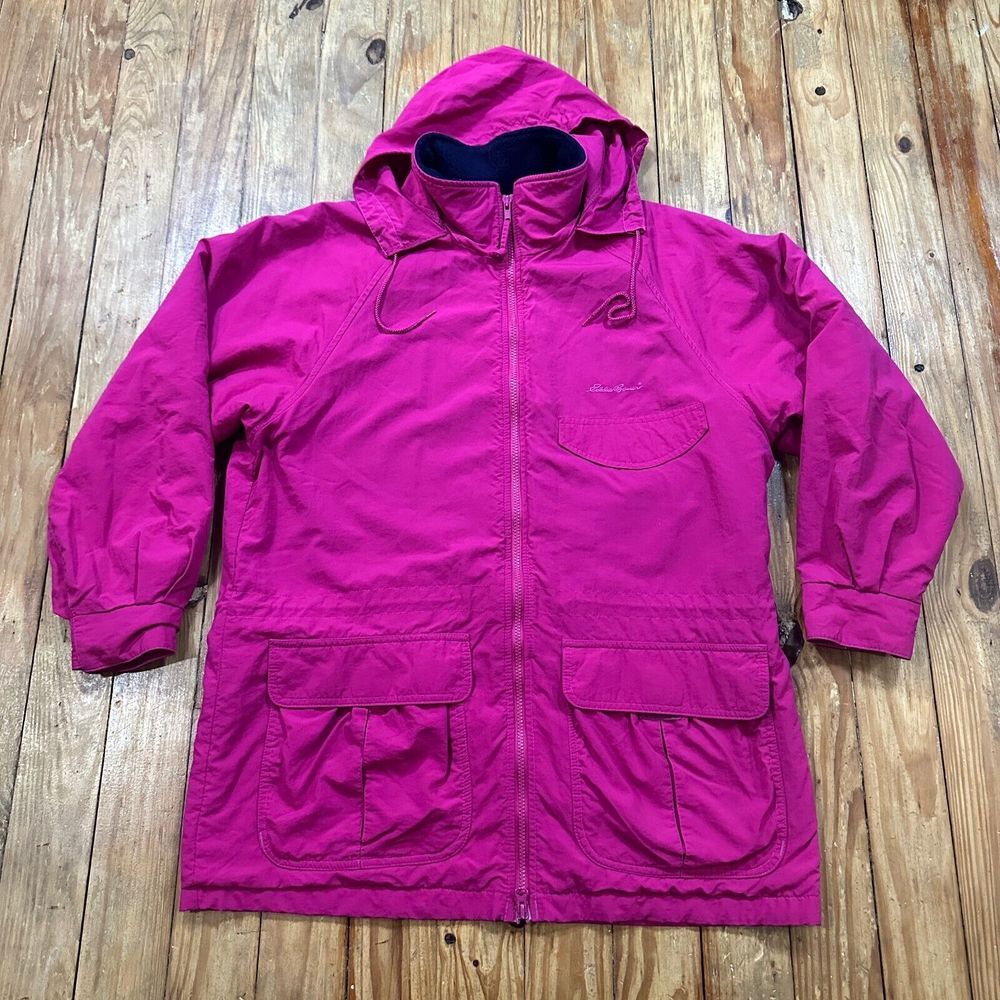 VTG Eddie Bauer Parka Jacket Women M Pink Hooded Full Zip Barbiecore MADE IN USA